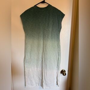 Universal Thread teal/white ombre cotton cap-sleeve side slit summer dress EUC